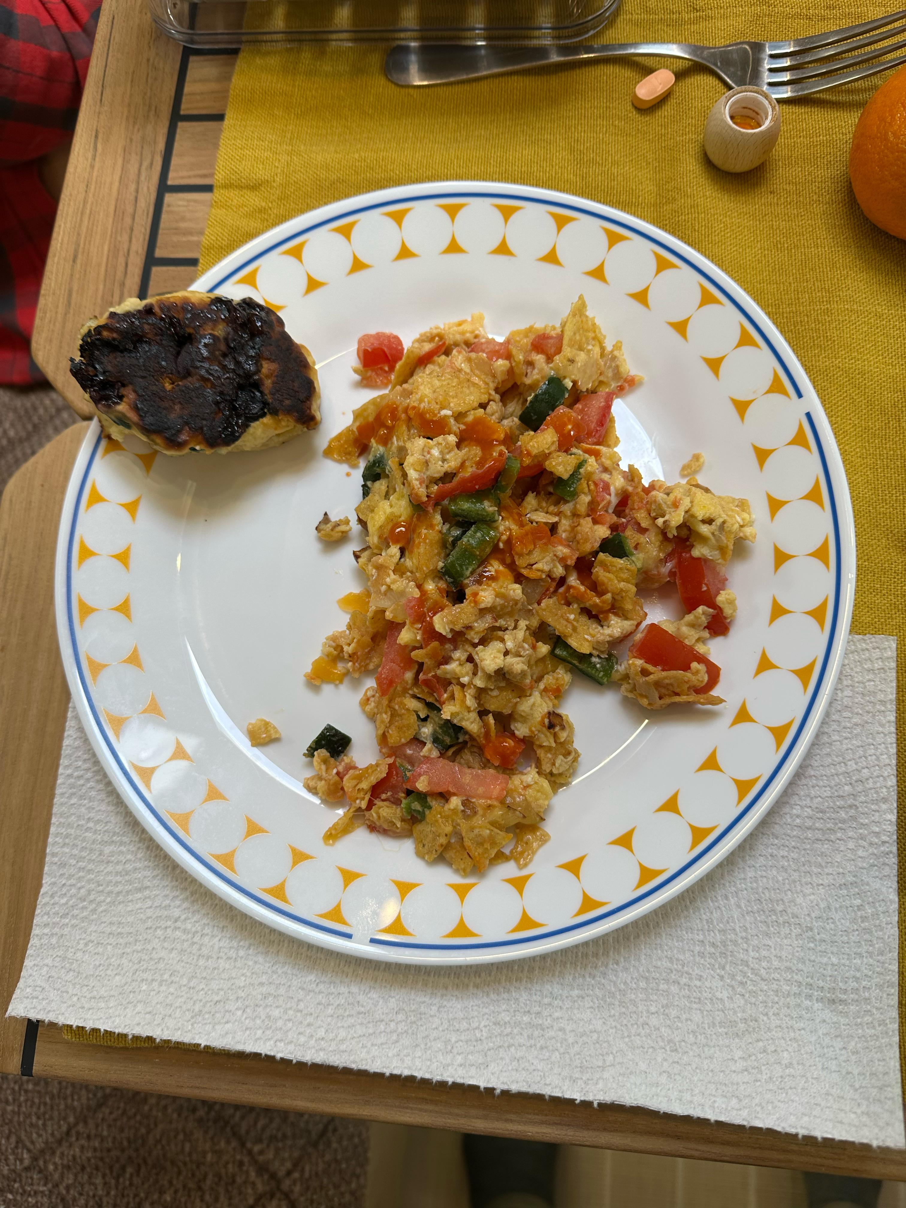 A camping favorite - Tex Mex Eggs with Tortilla Chips