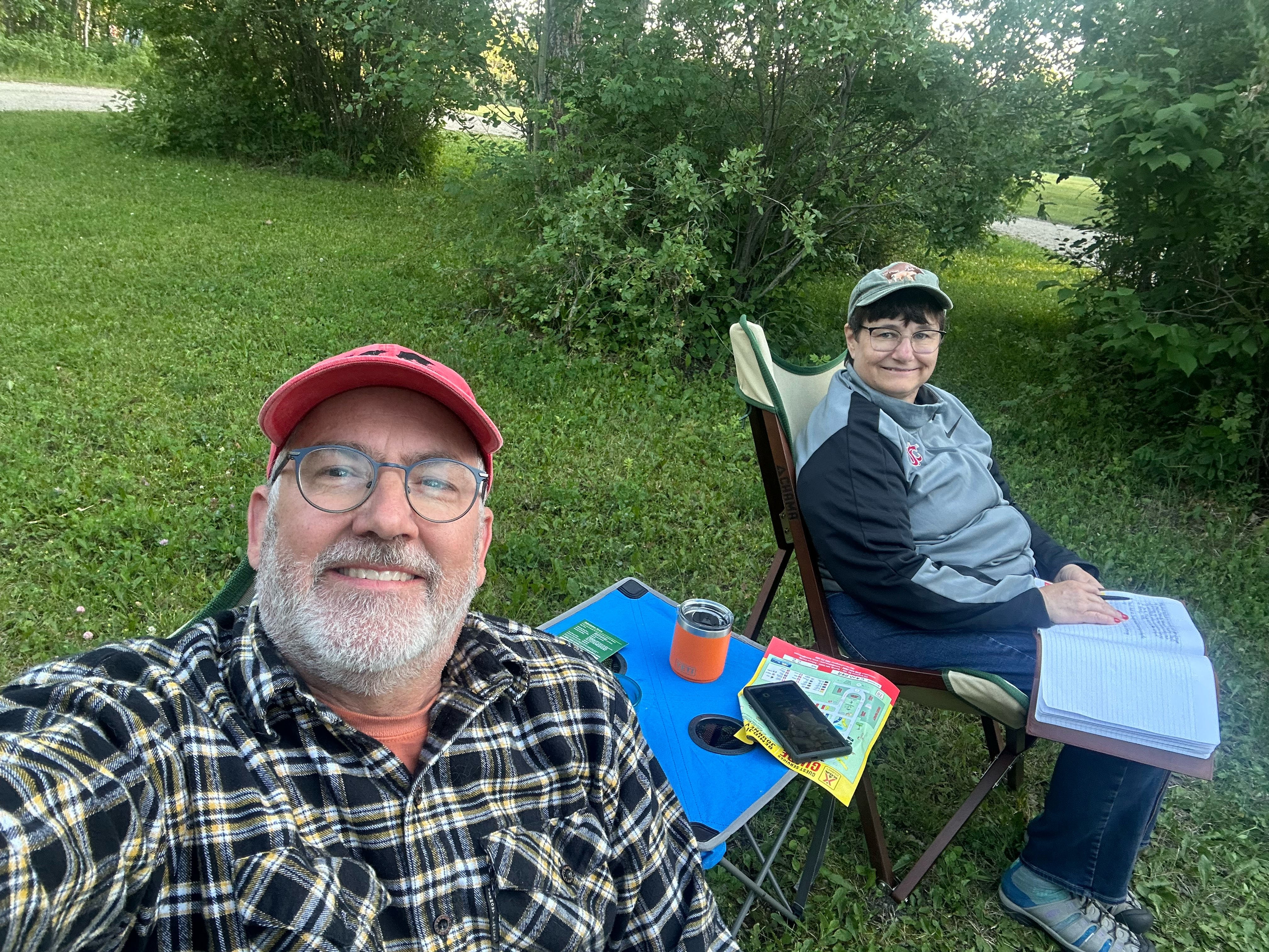 Enjoying sitting by the fire after a travel day!