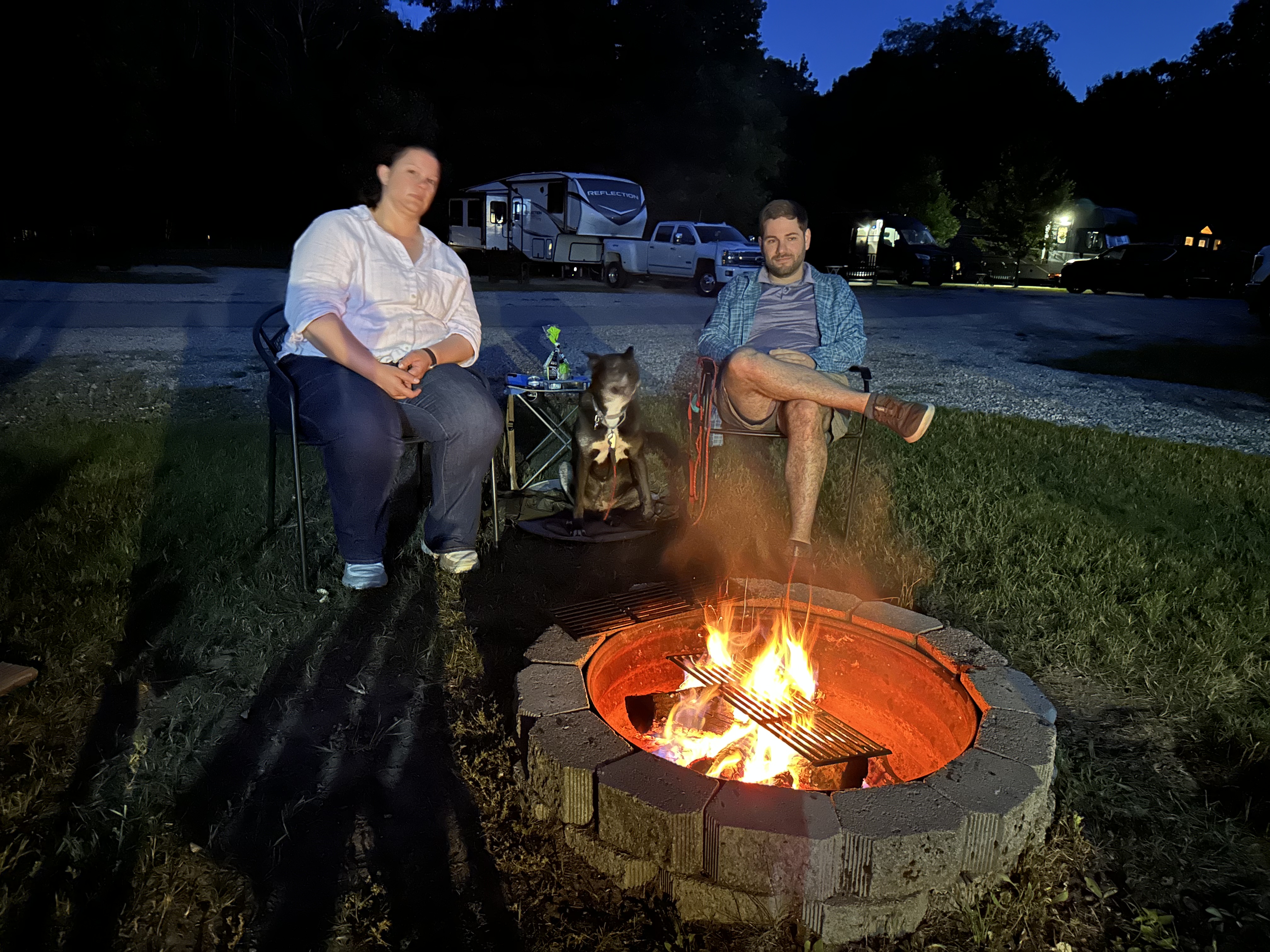Tricia, Zeus and Tim enjoying the campfire and conversation