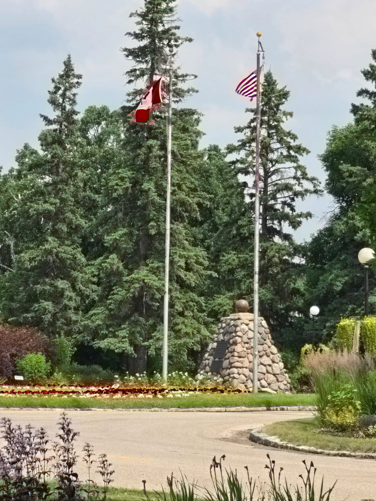 The Canadian and American Flags are located right at the entrance to the park