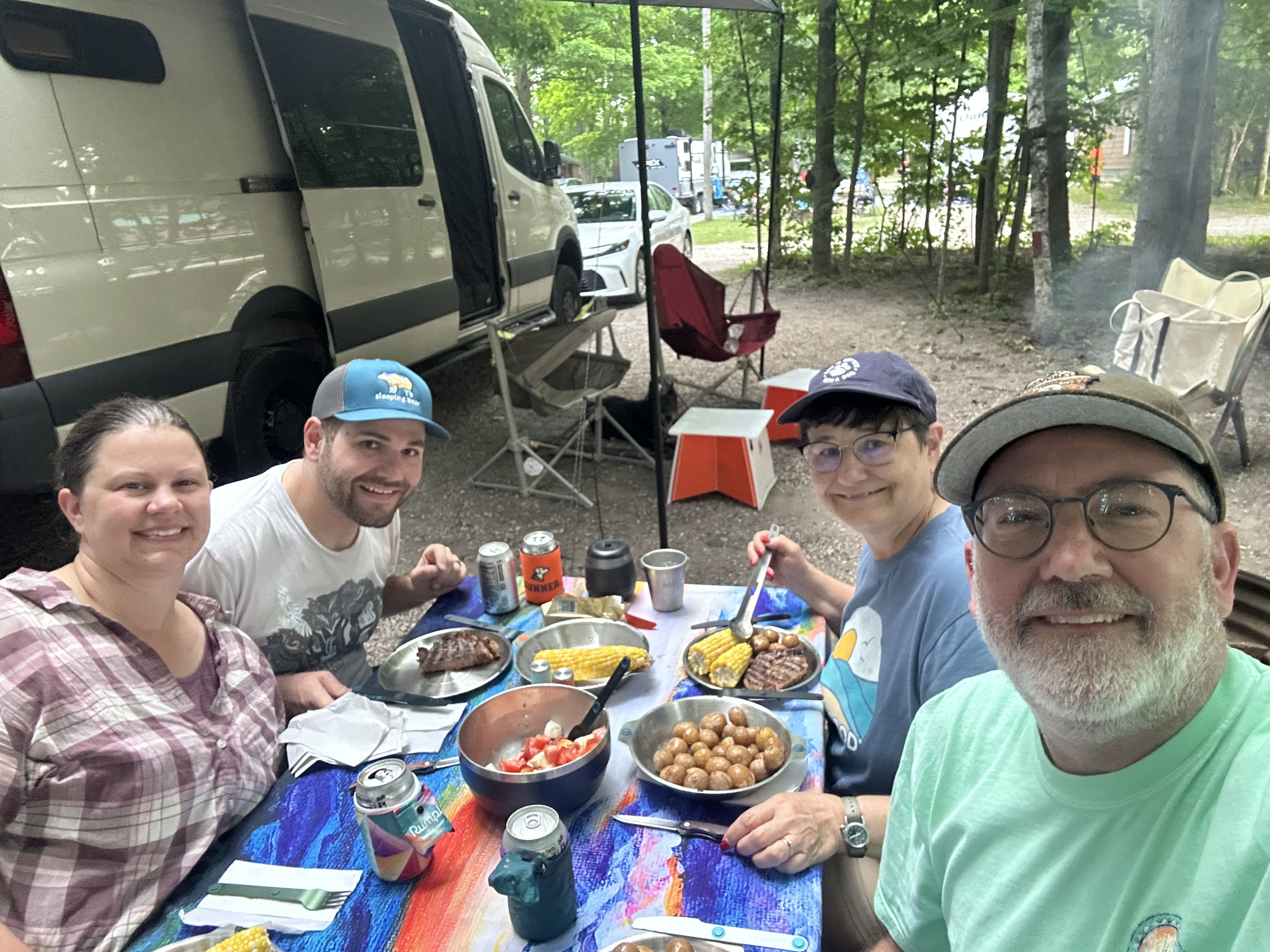 Enjoying dinner together at the campground 