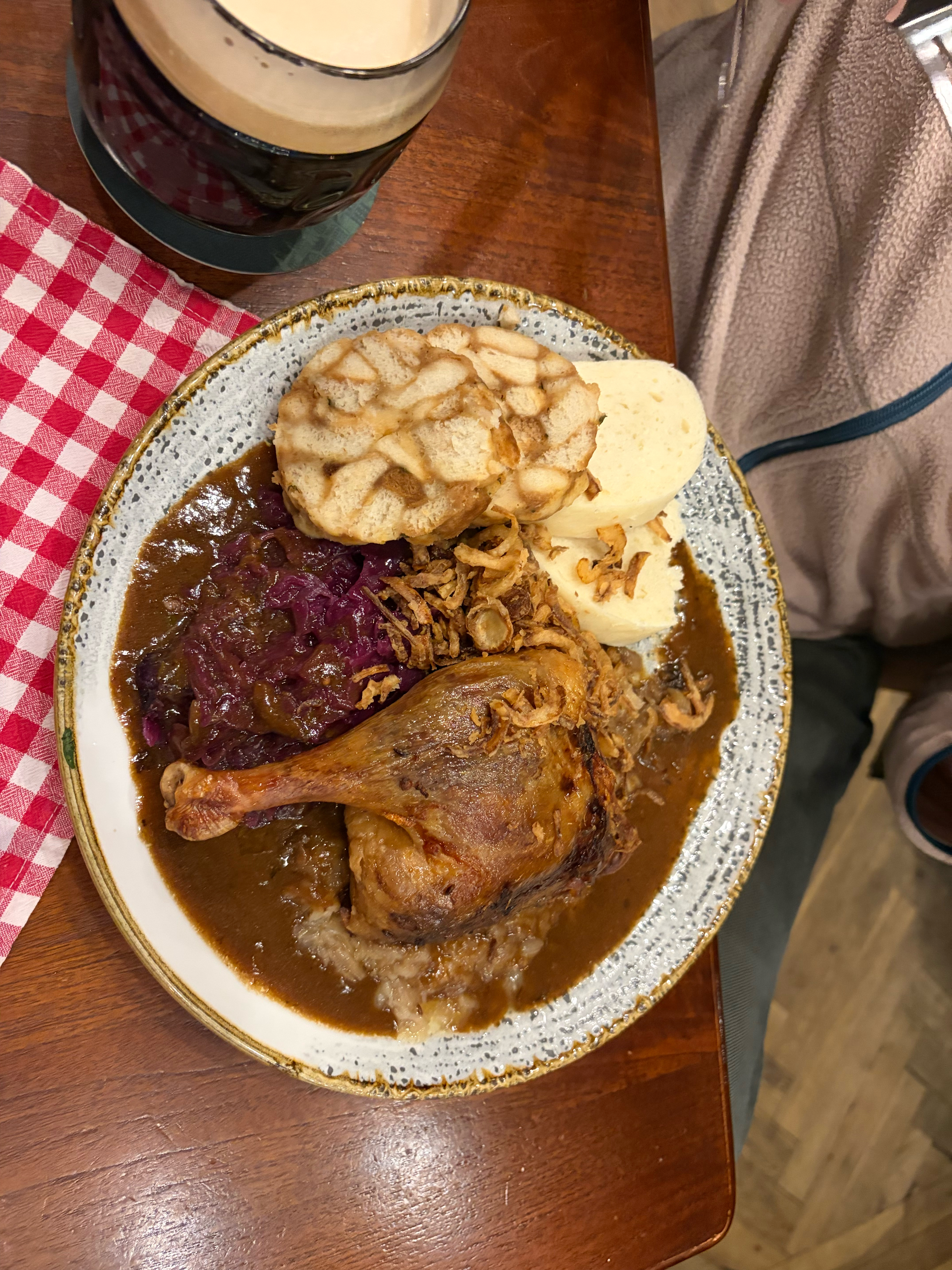 Crispy Duck with Dumplings and Red Cabbage