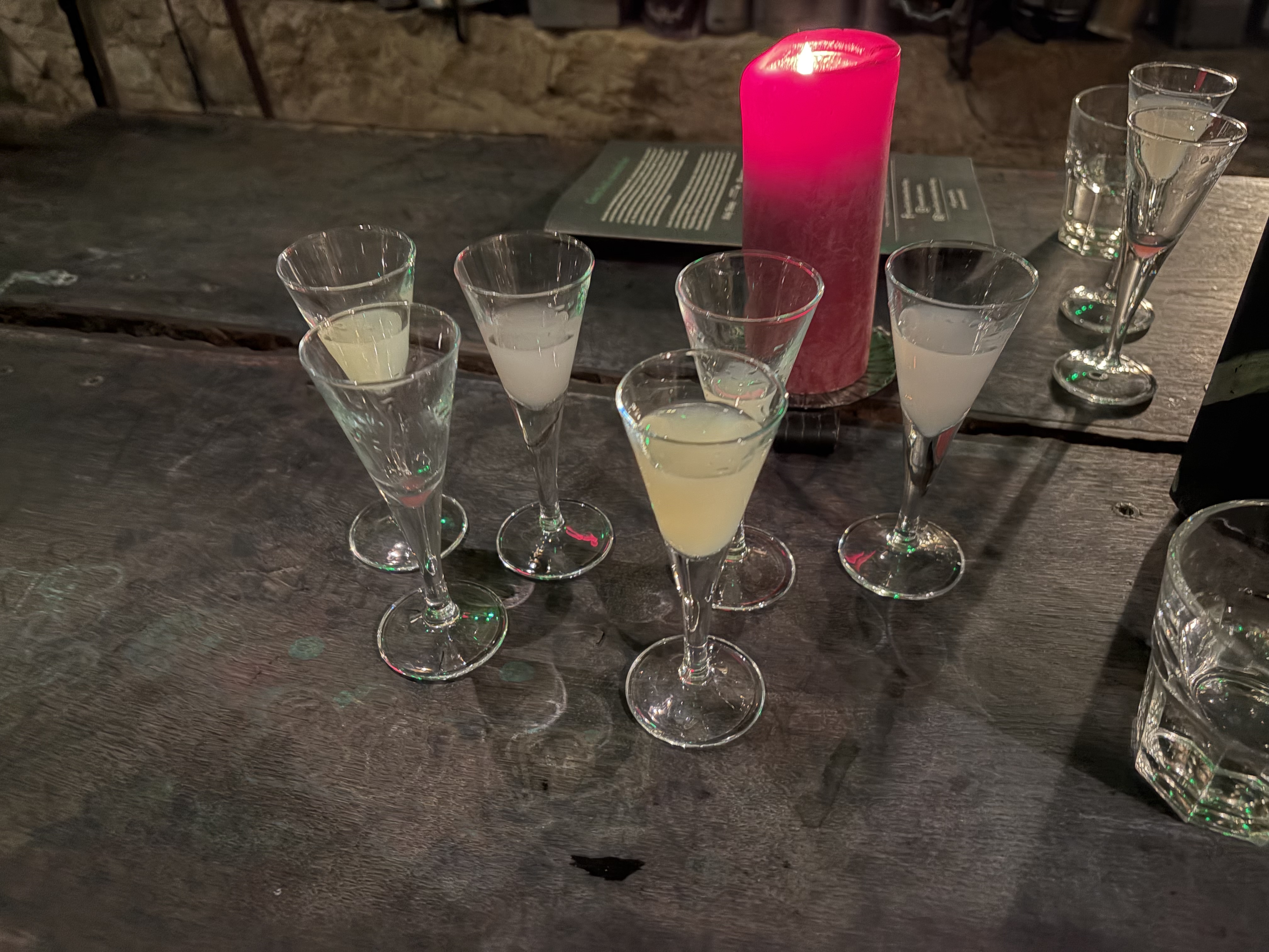 Kirk had some left in his tasters … note that Andrew has mostly empty glasses!