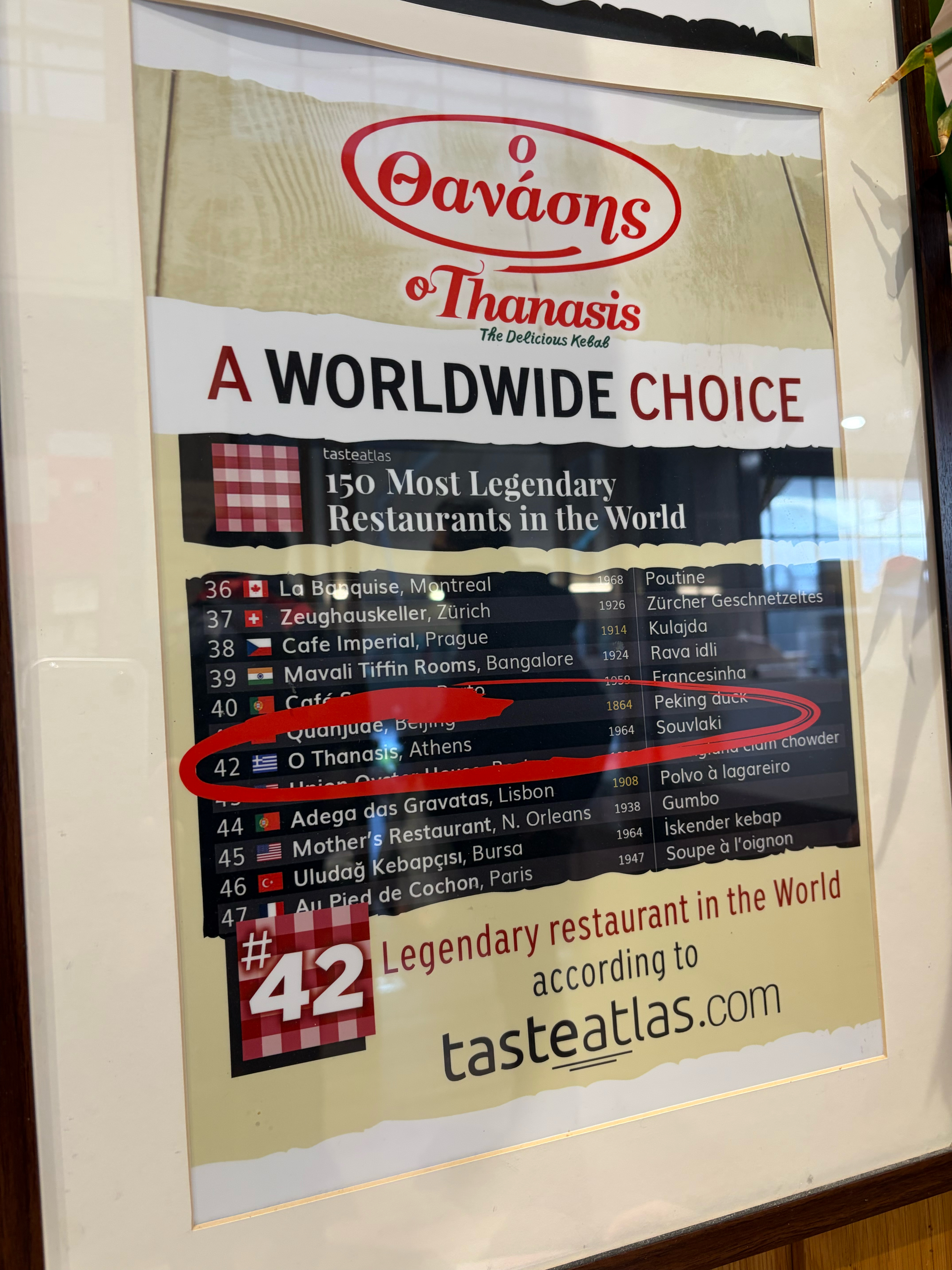 #42 out of #150 Most Legendary Restaurants in the World.  It was tasty and  inexpensive!  