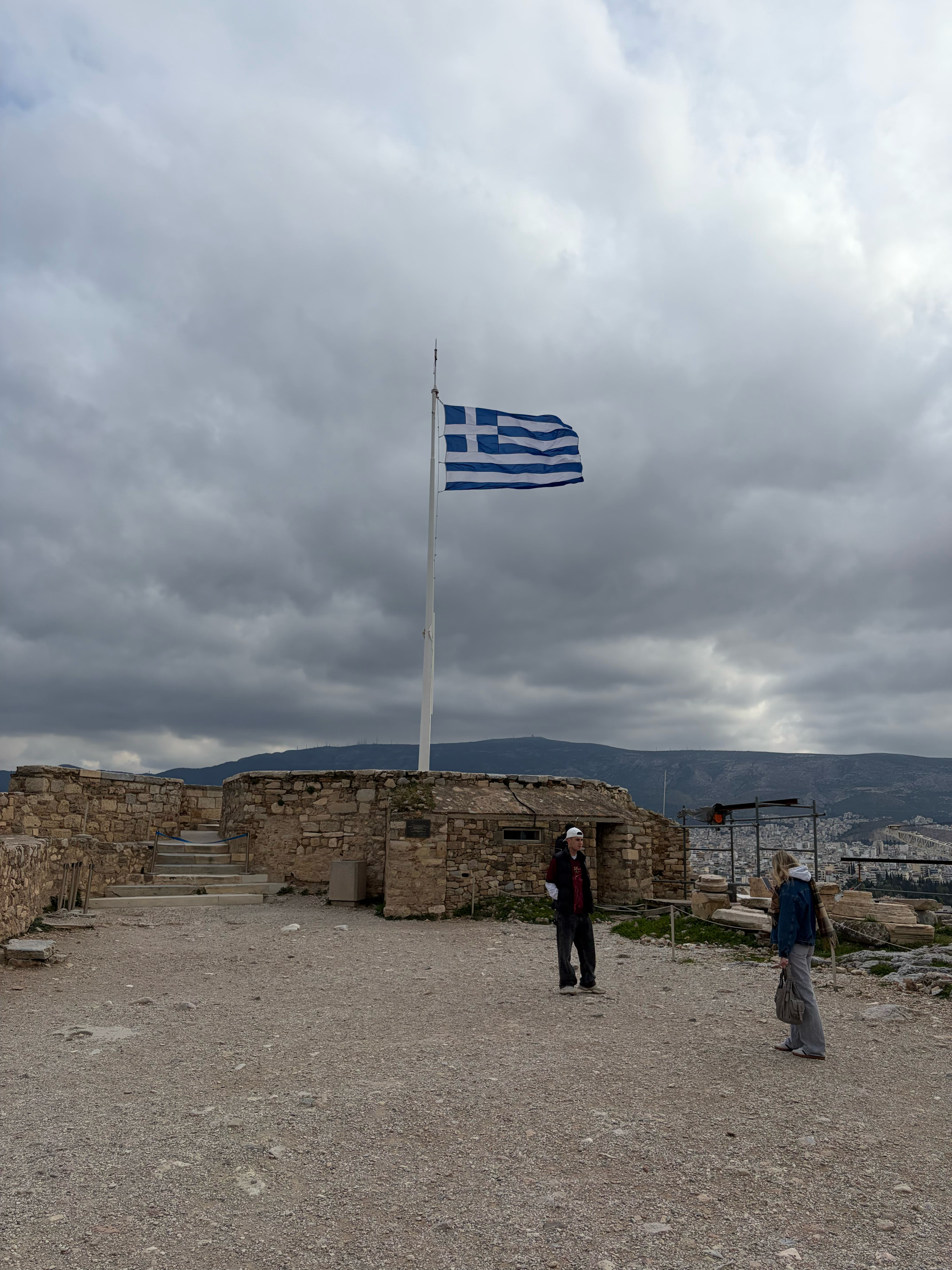The Greek Flag on the eastern side of the Parthenon