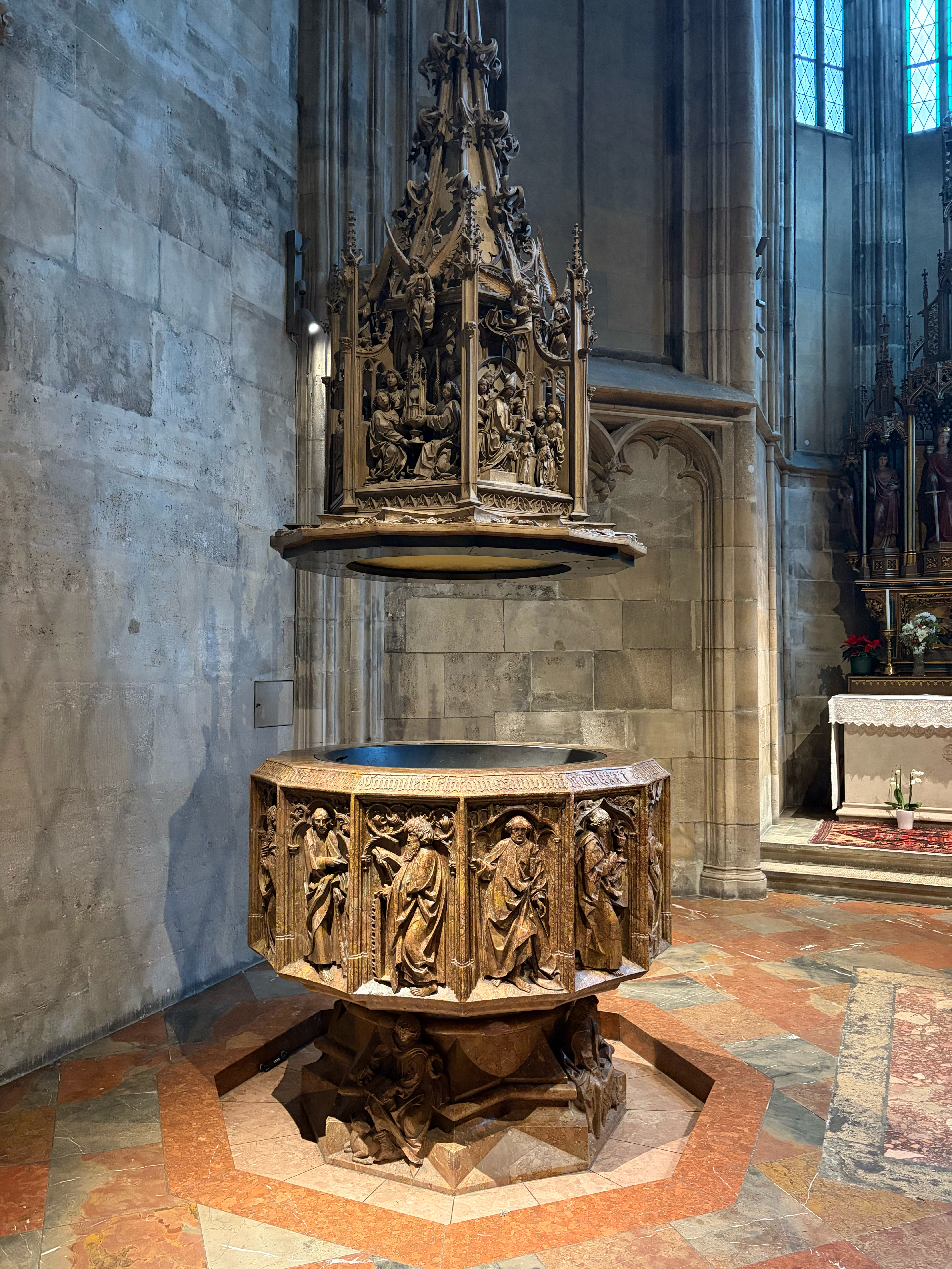 This is the baptismal font where Mozart baptized his children in Vienna 