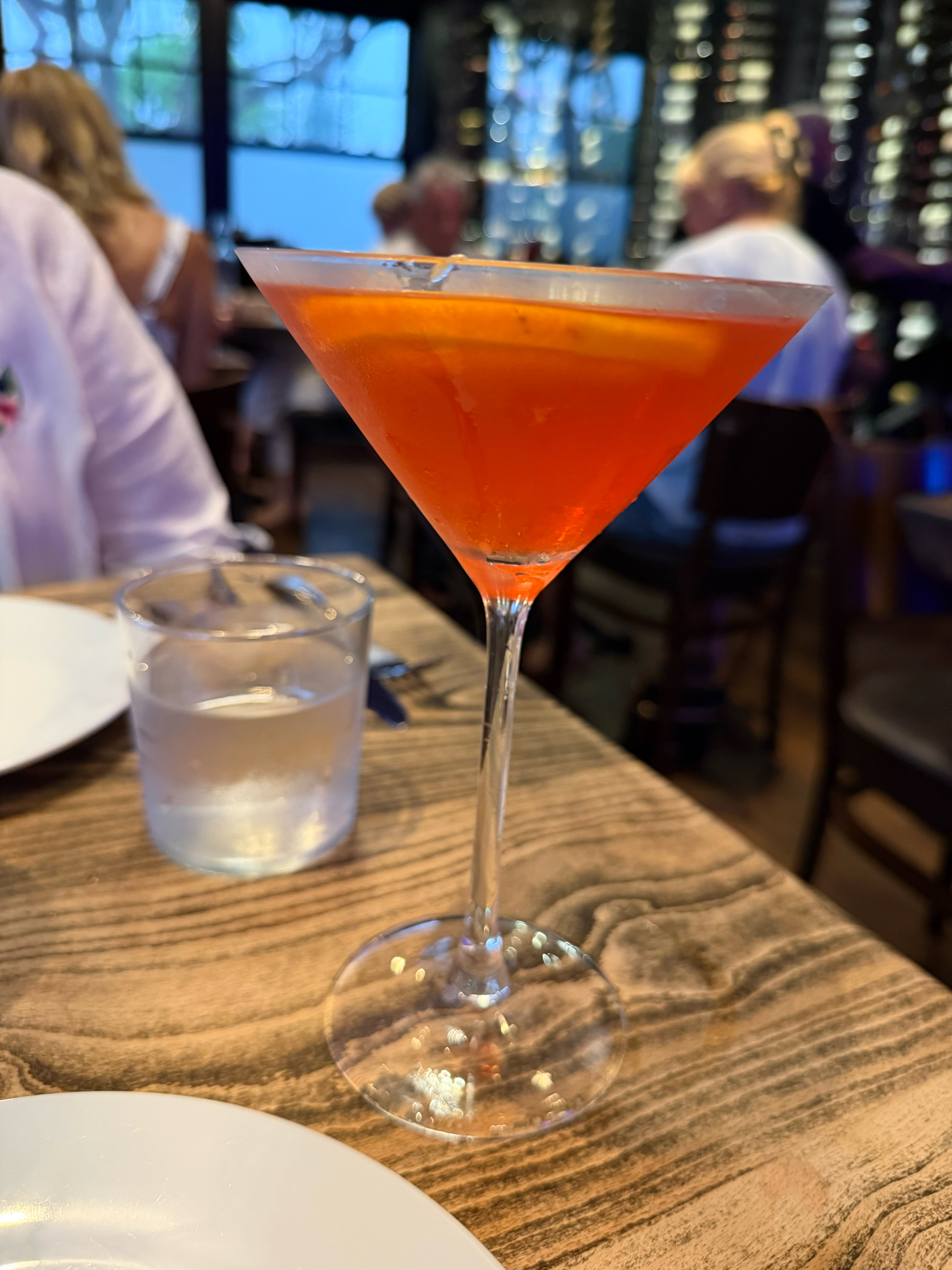 Shaken limencello martini with a bit of Campari.