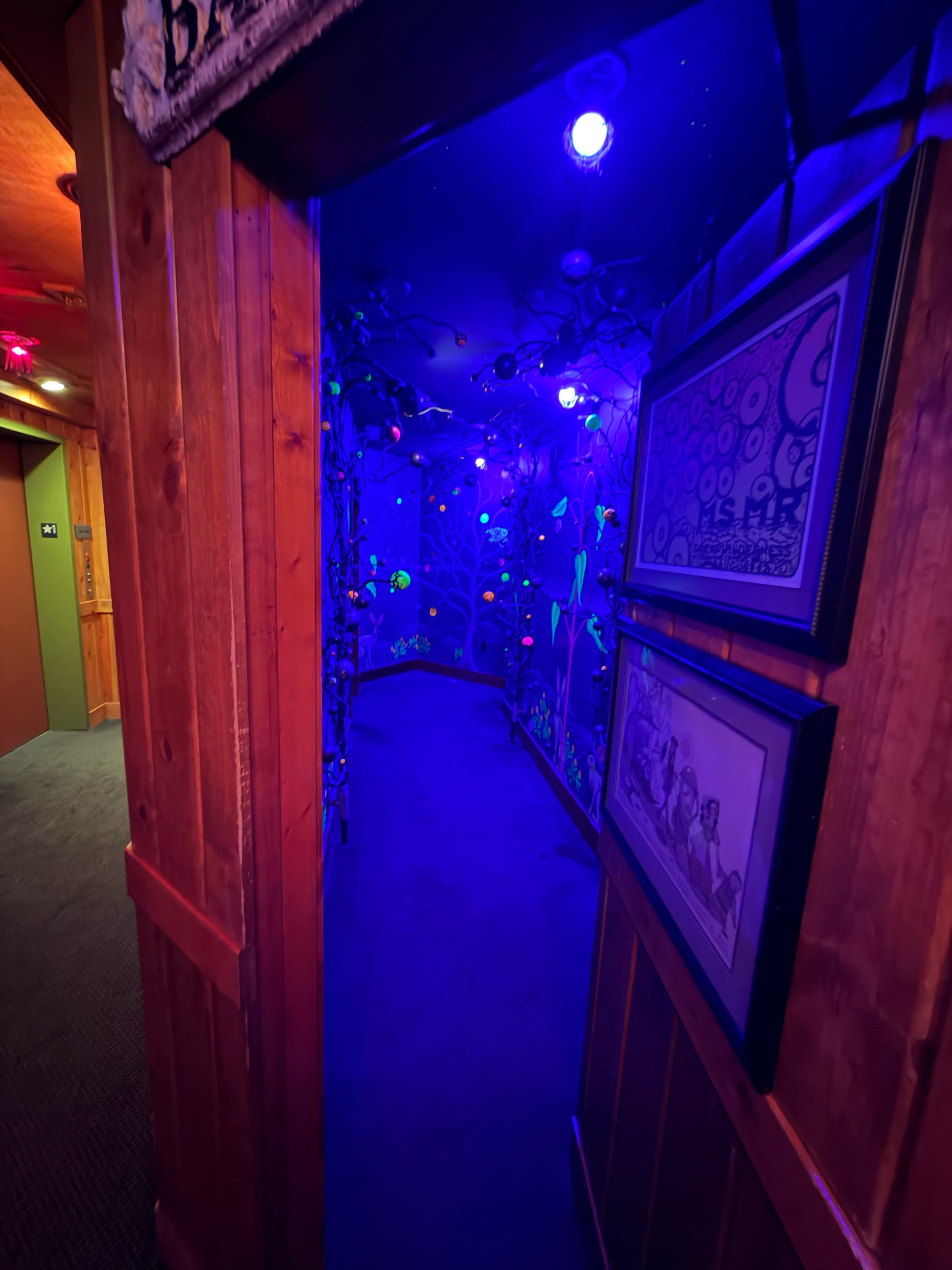 A black lighted hallway … super cool and a little weird.