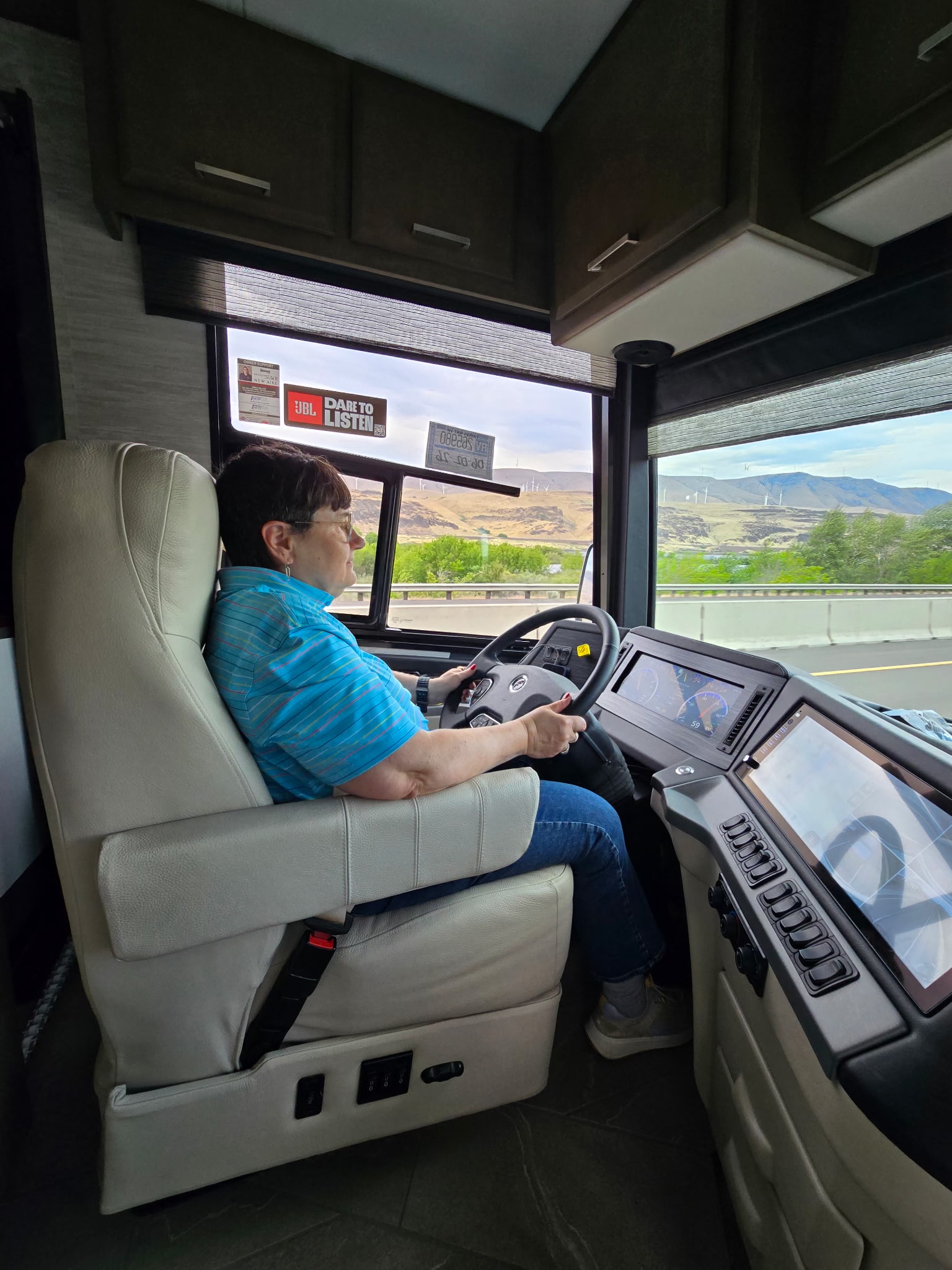 Noel enjoyed driving our new coach on the way home to Richland