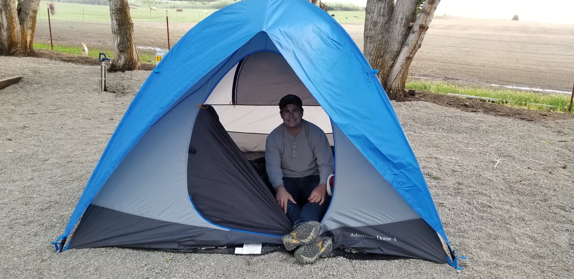 Andrew stayed in a tent at the Bend KOA in 2018
