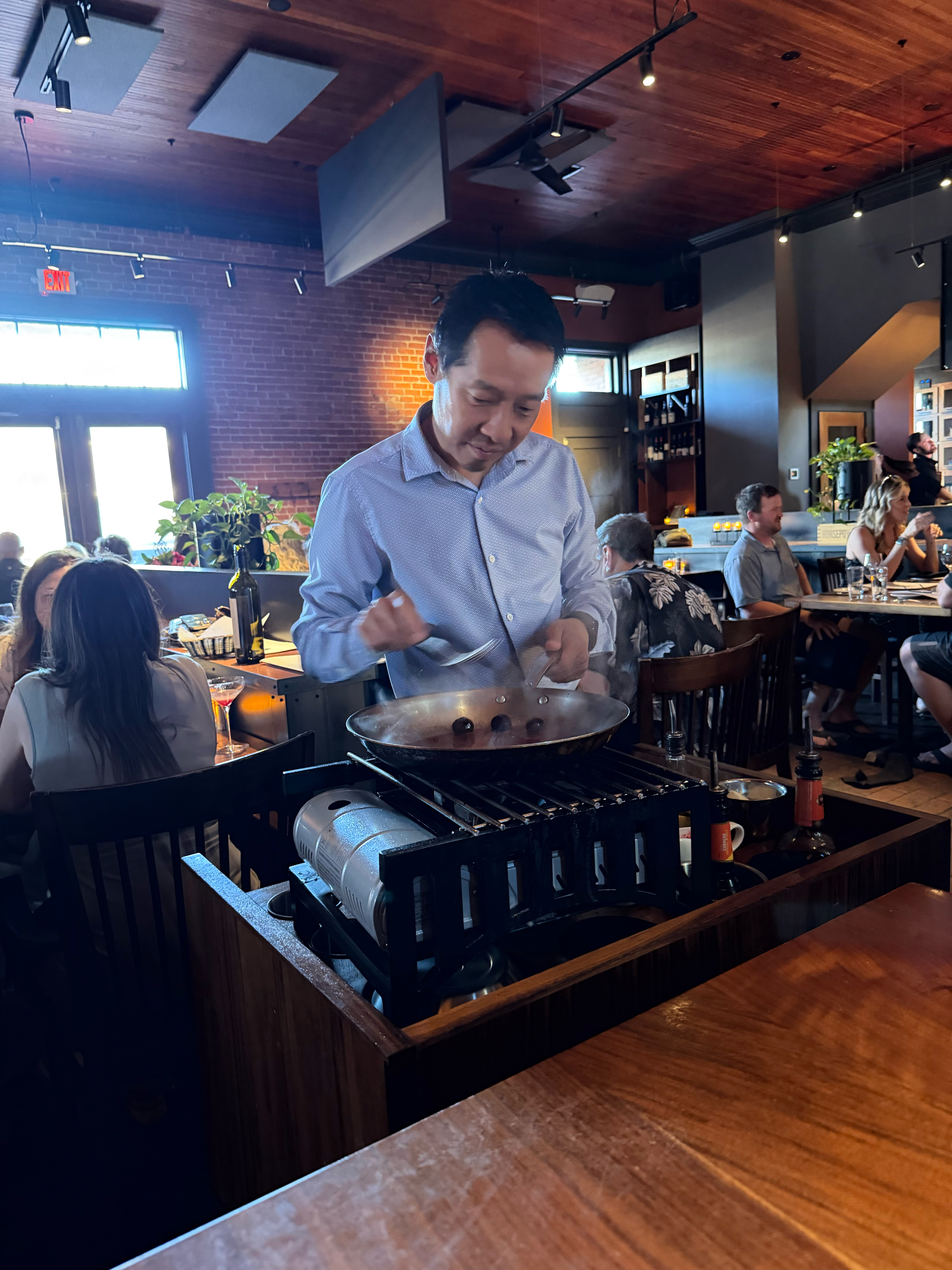 Preparation of the Cherries Jubilee was part of a fun experience at Walla Walla Steak Company