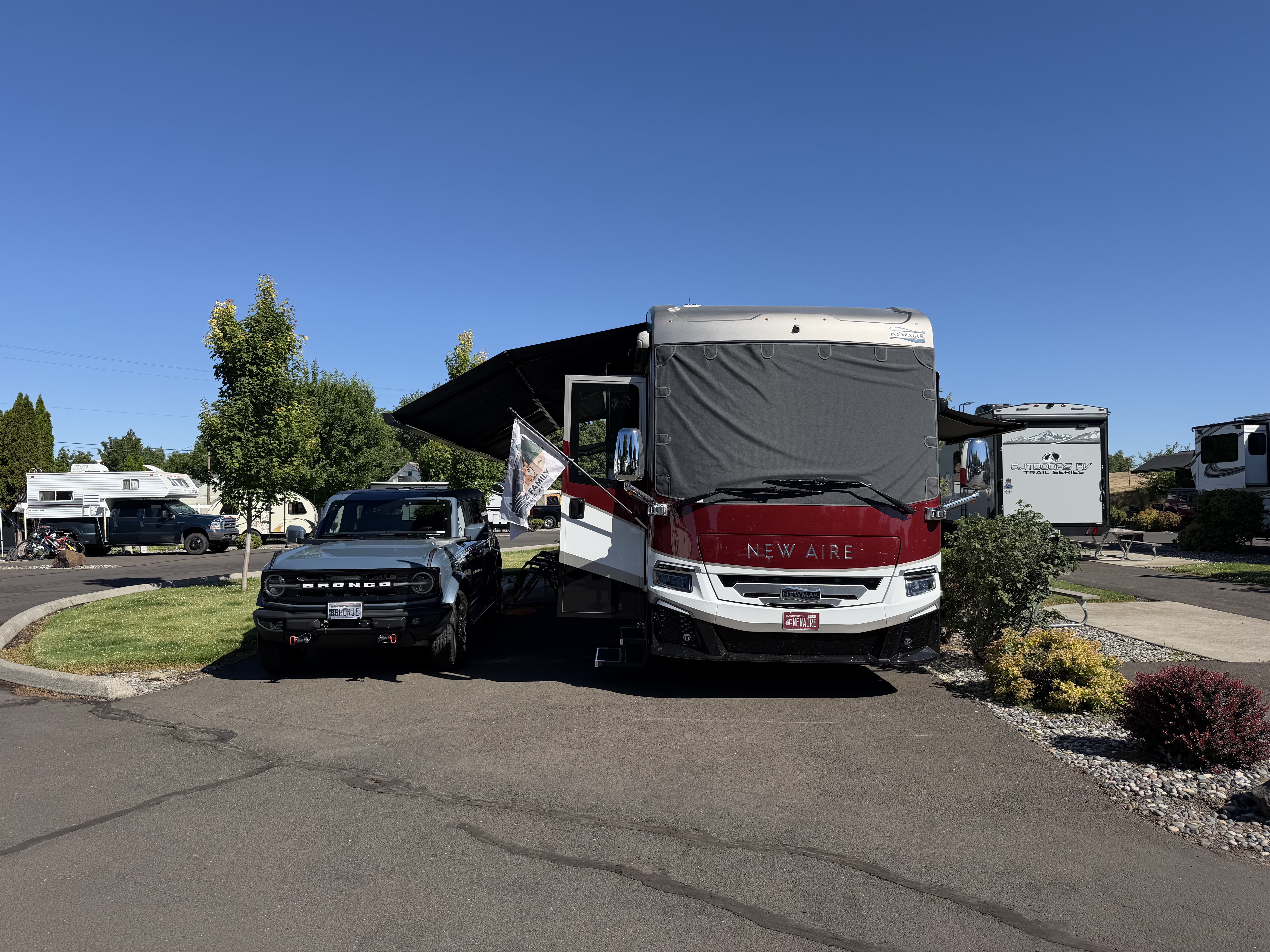 In our paved and level spot at the Blue Valley RV Park.