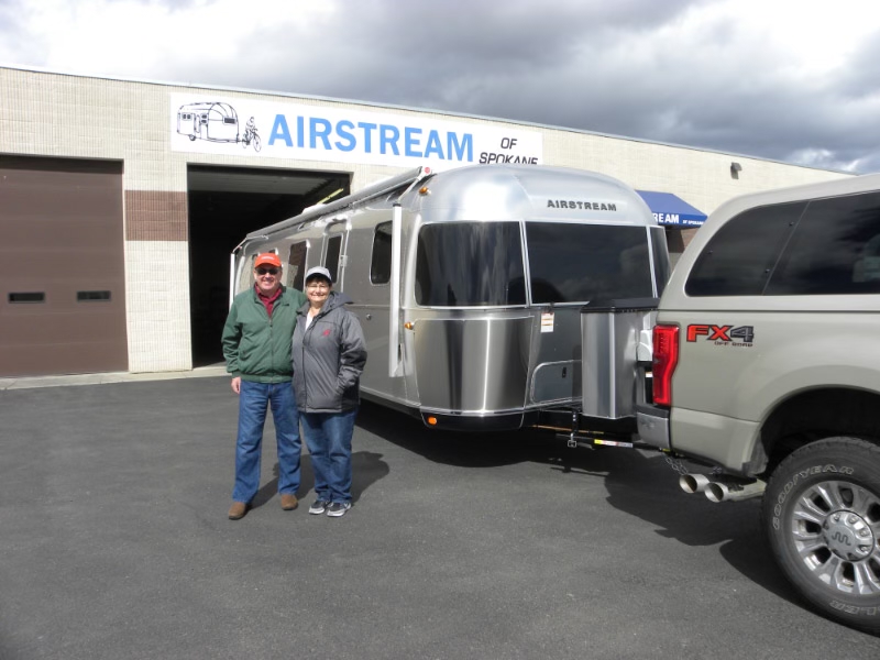Picking up the Airstream Classic in 2018 in Spokane, Washington. 