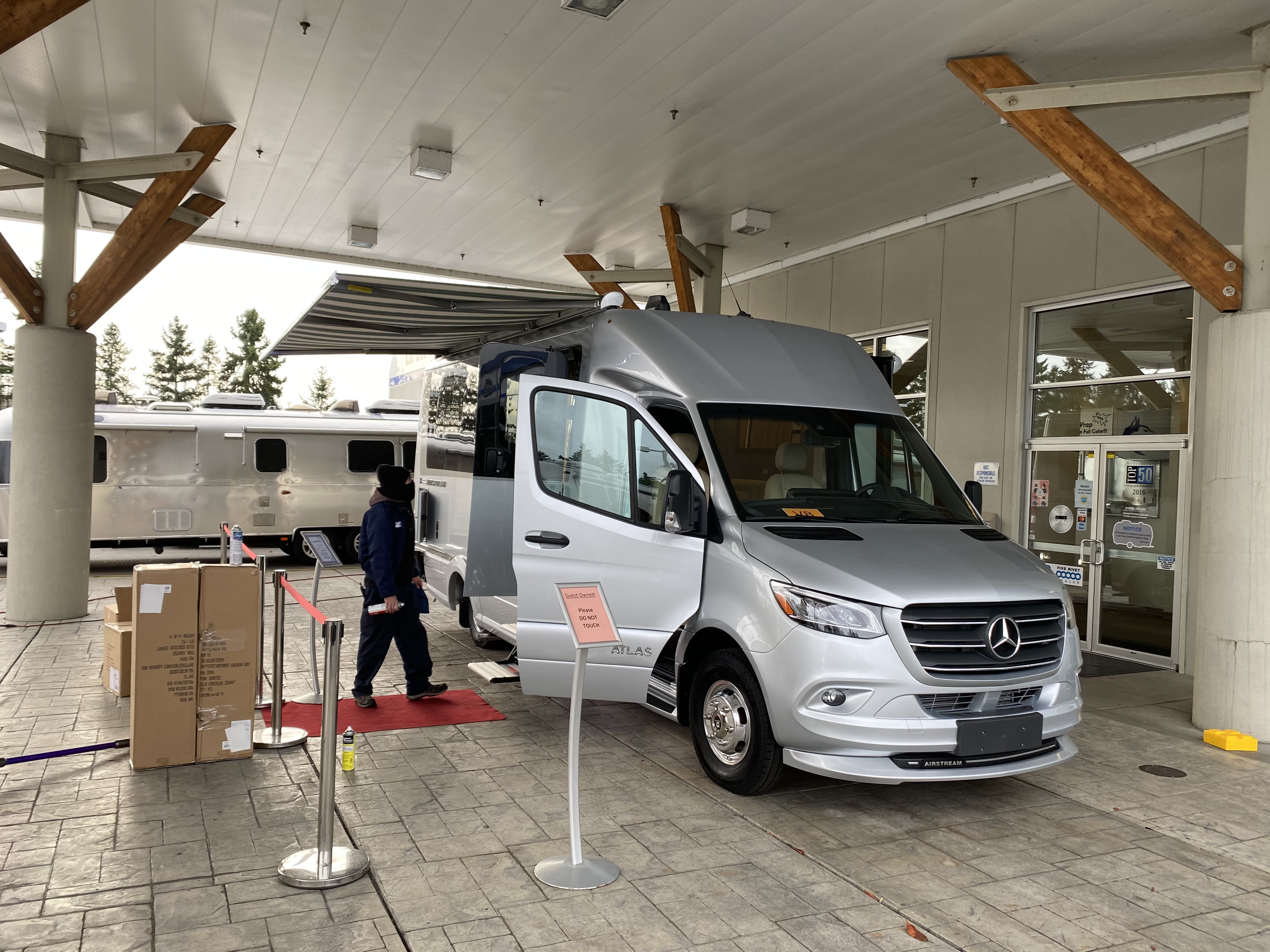 Picking up the Airstream Atlas in Seattle in November of 2020. 