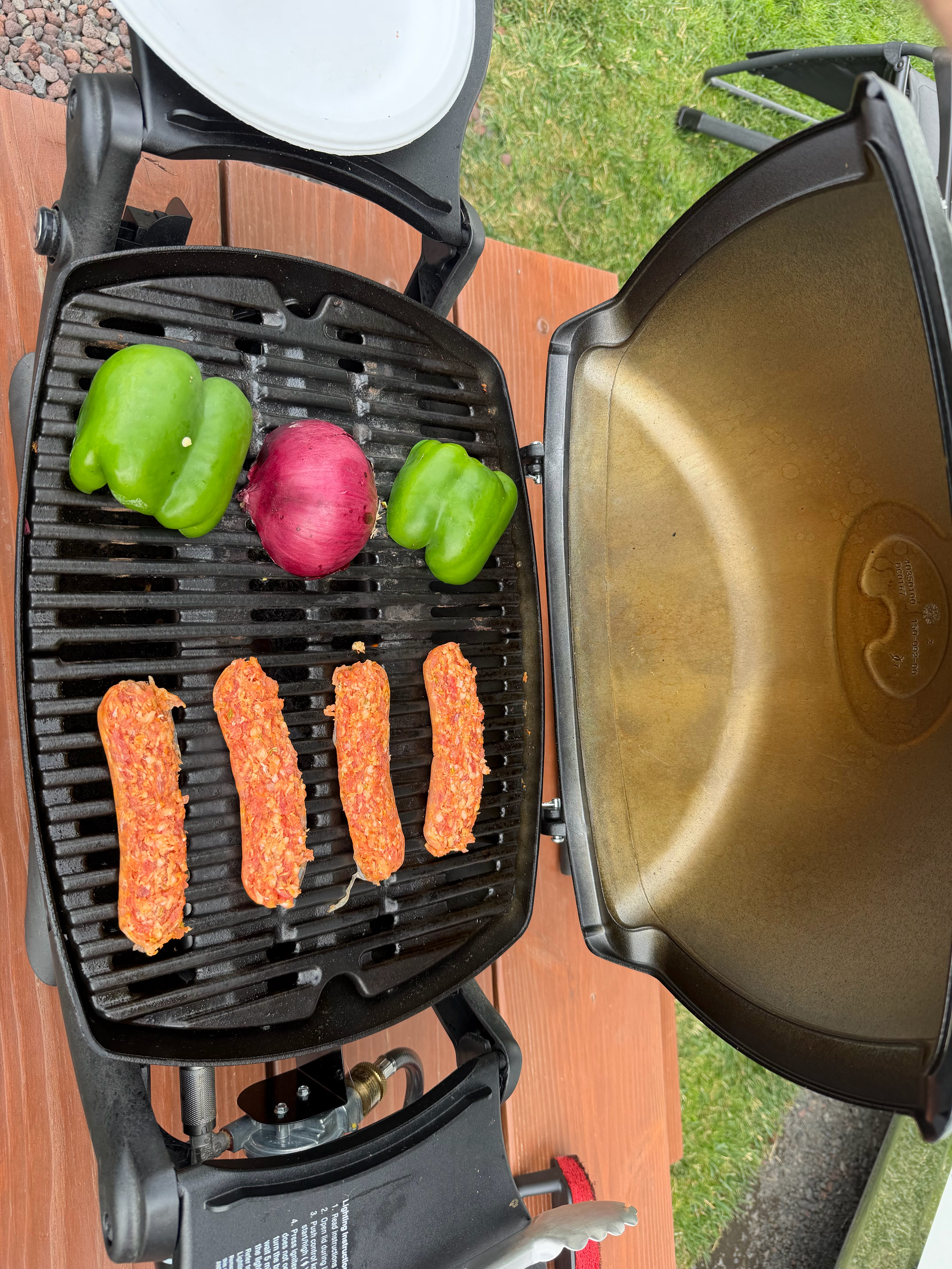 Grilled Italian sausage, green peppers and onions - what could be better? 