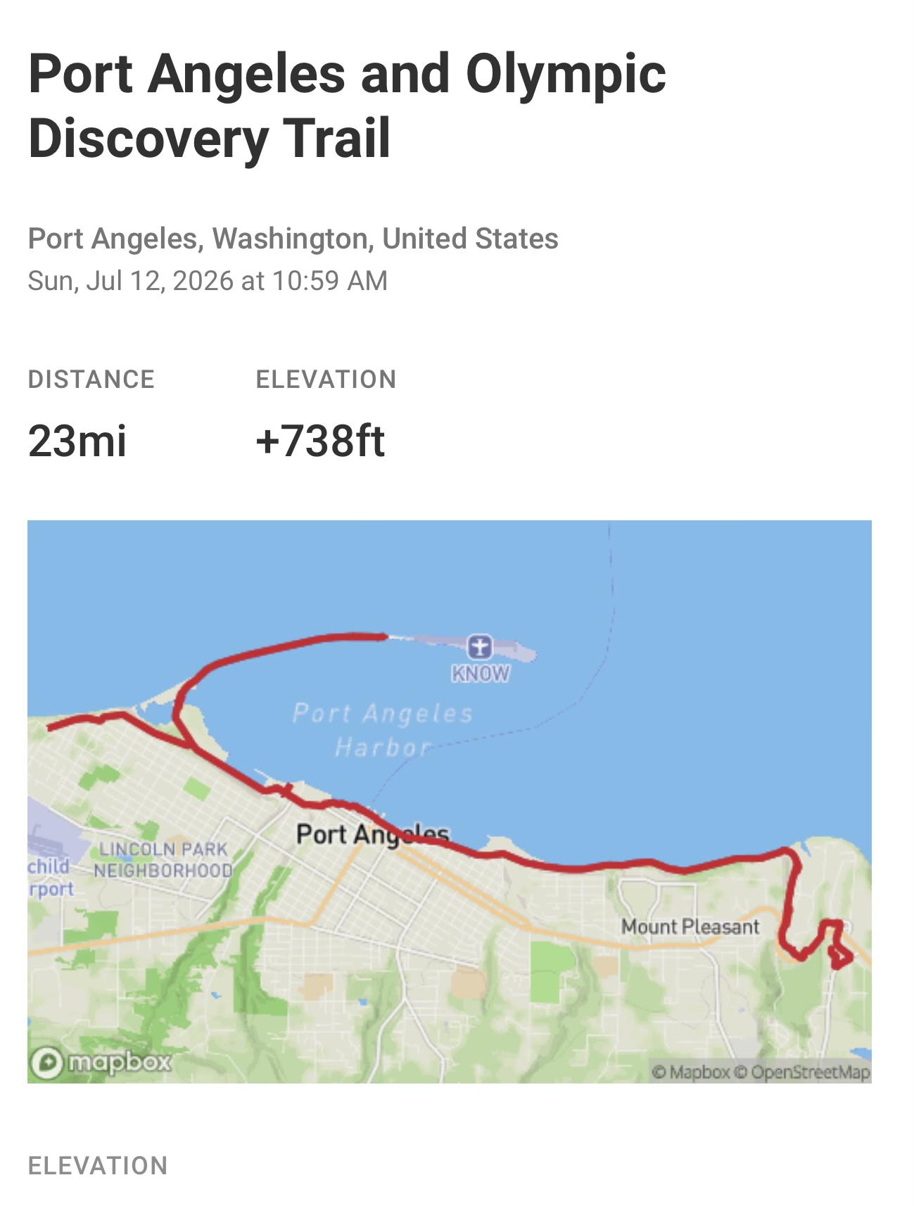 A map showing our ride from RV@Olympic through Port Angeles to Harborview Park and back again.