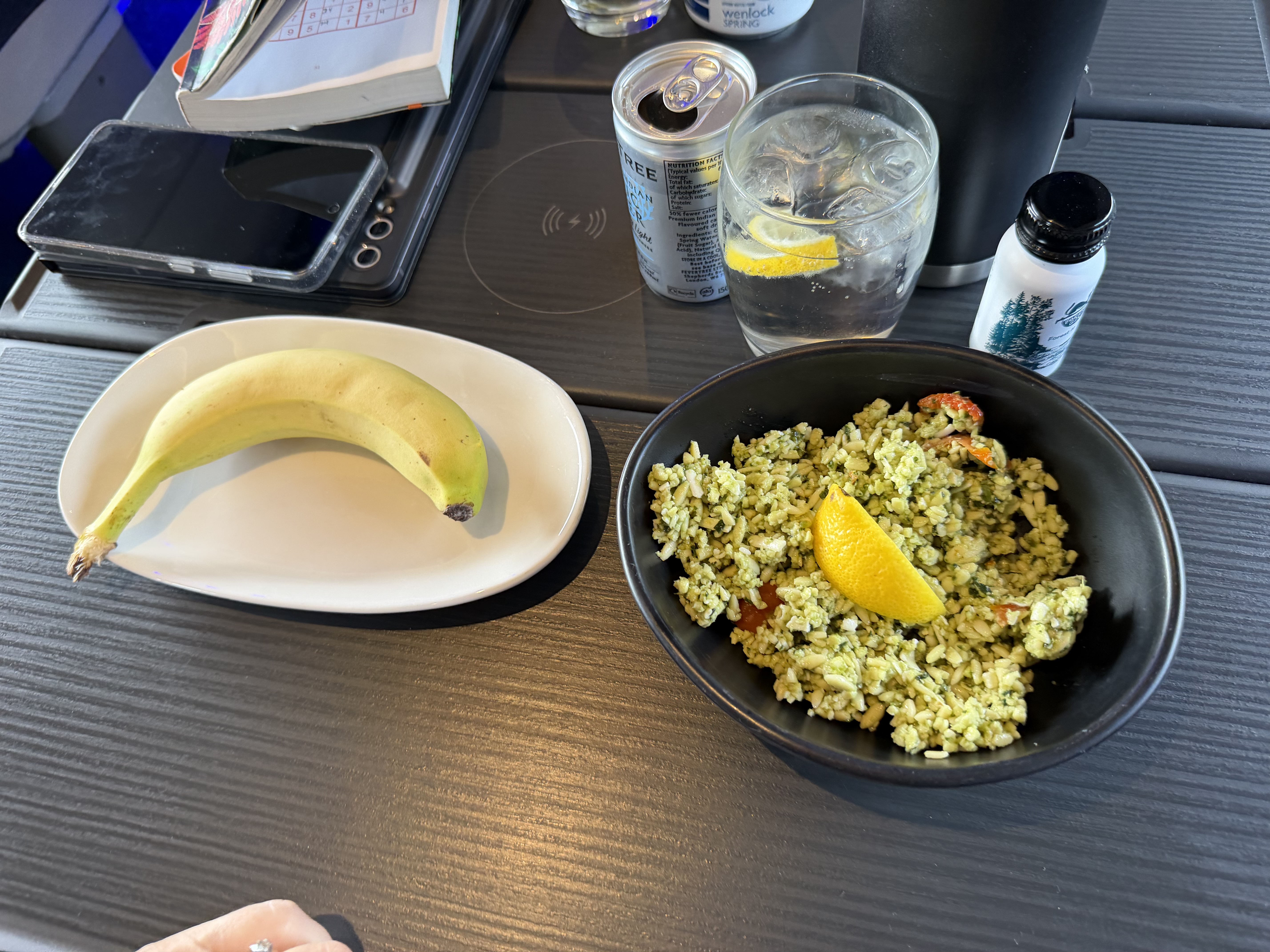Noel had some pasta and fruit for her dinner 