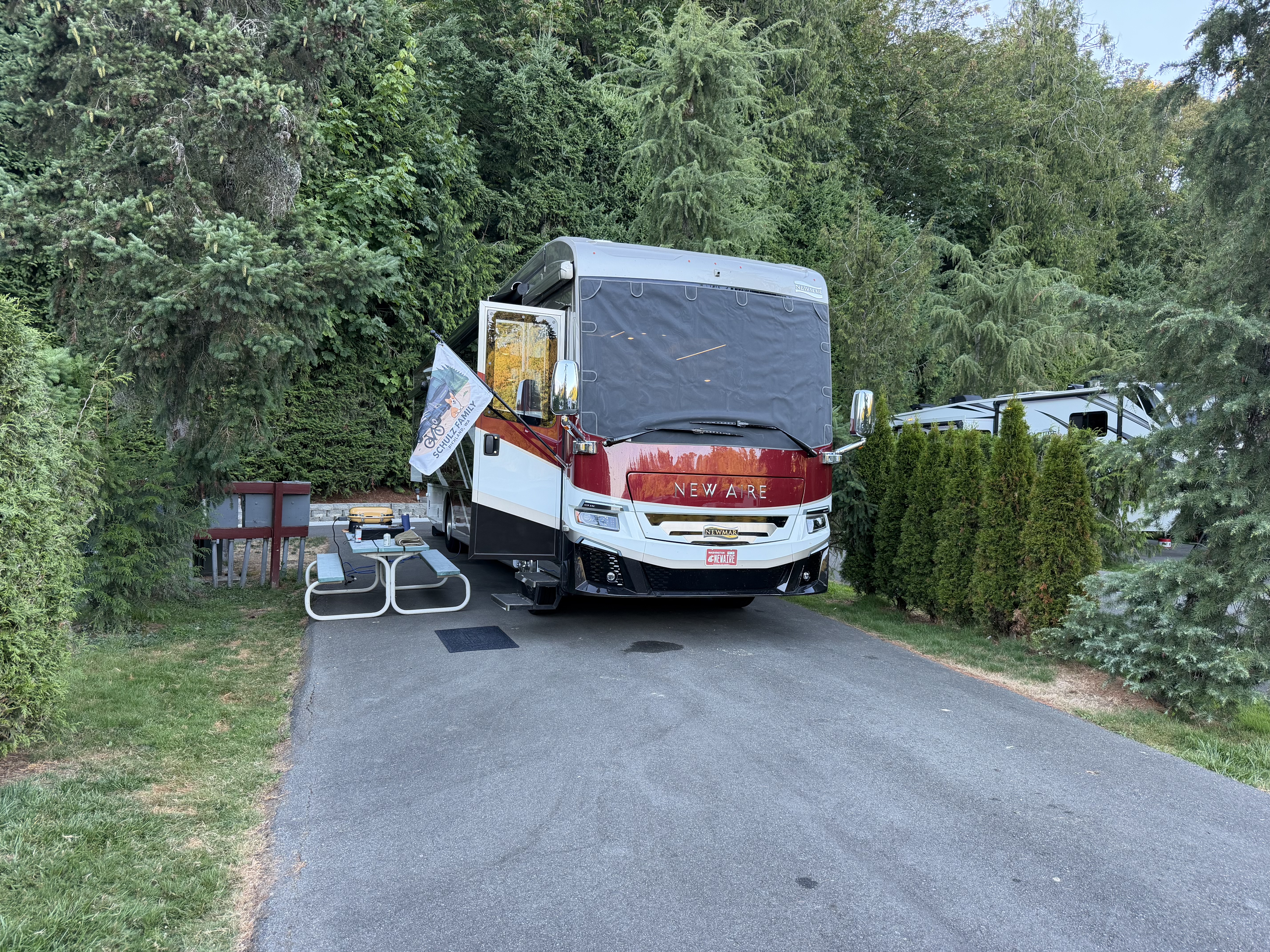 Our pull-thru site had plenty of room and was slightly sloped downwards.