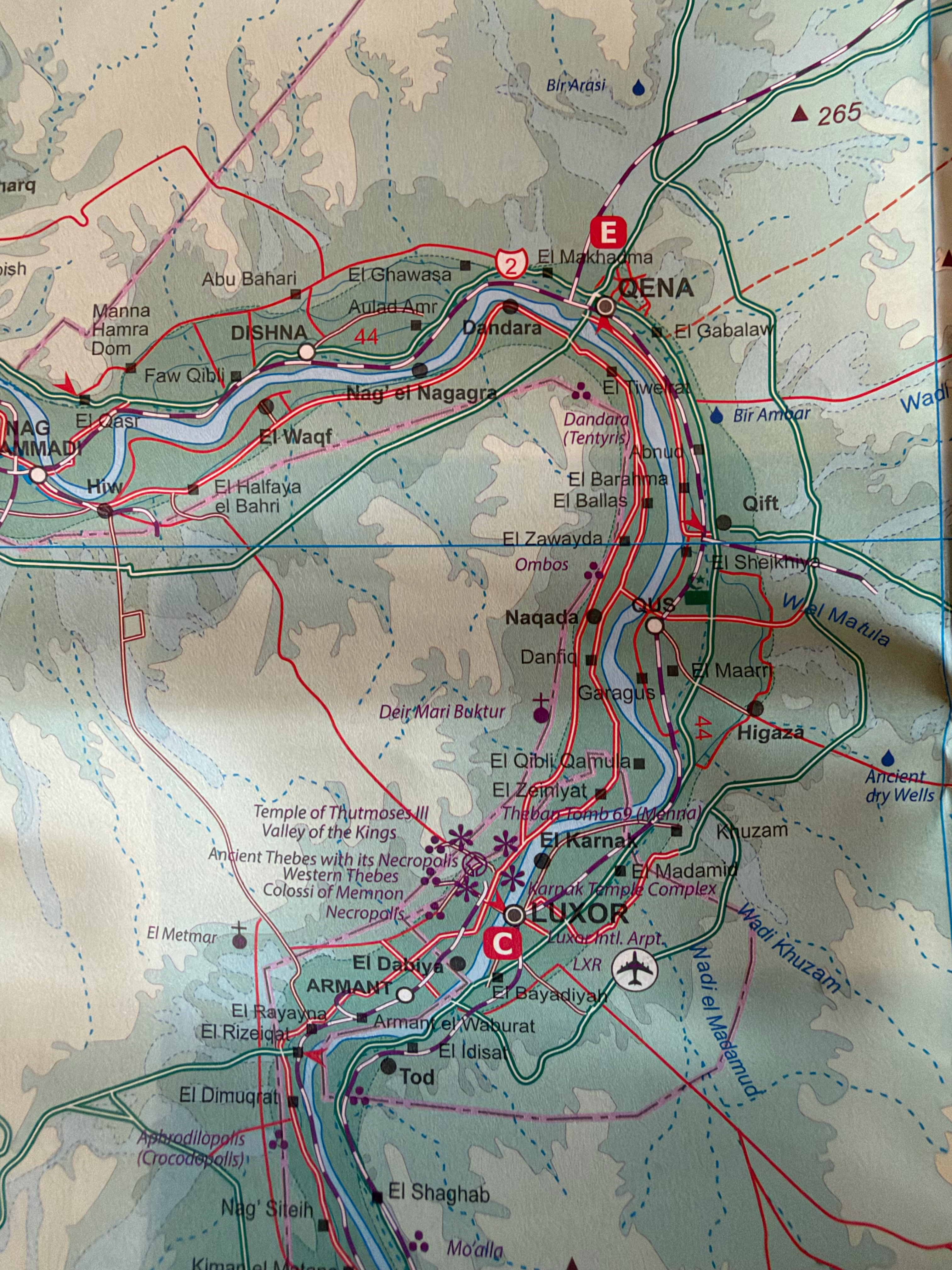 We went from Luxor (labeled C) north to Qena (labeled E).