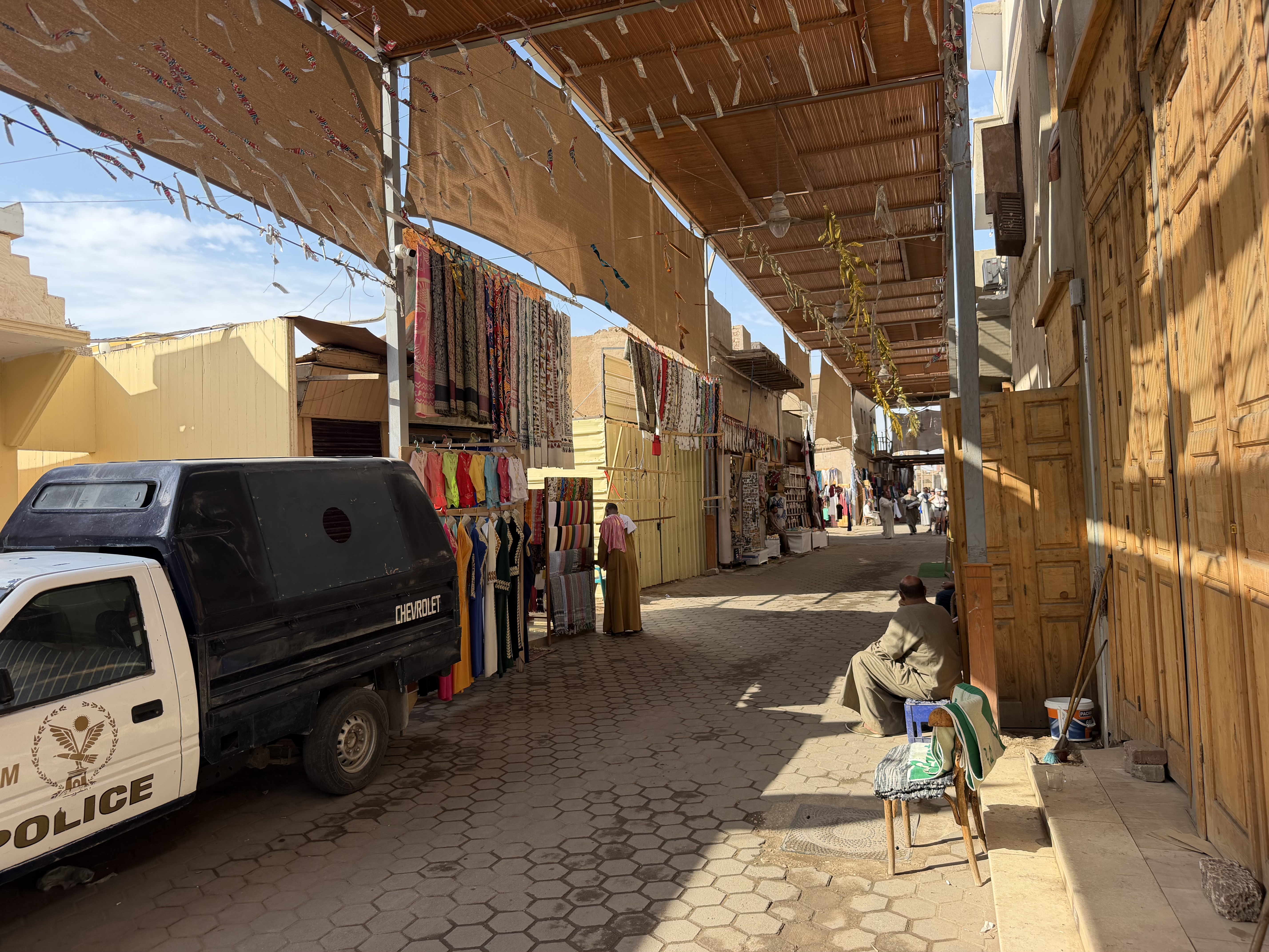 The town marketplace was covered which helped keep shoppers out of the direct sun