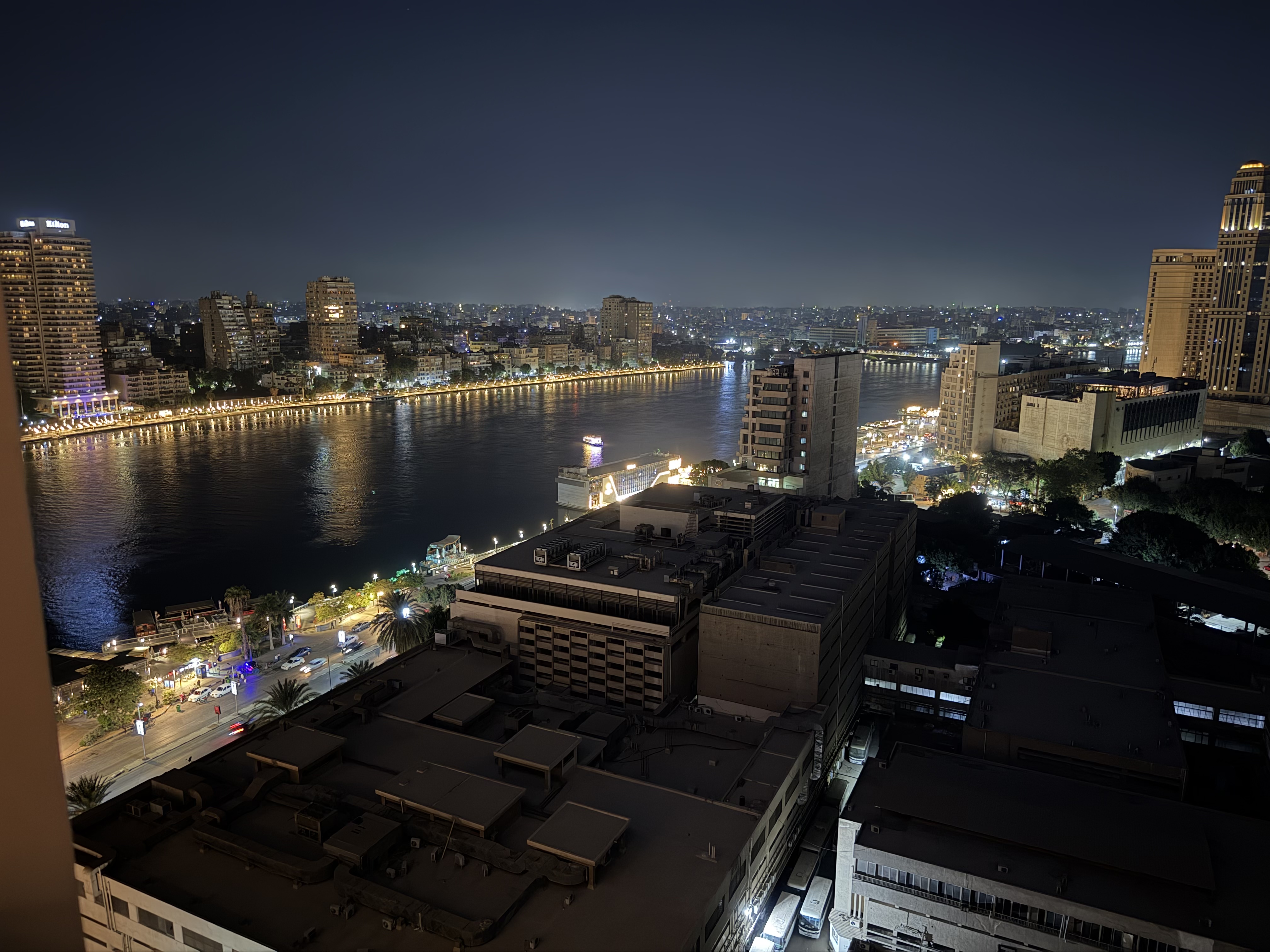 A night time view of Cairo - and the Nile River - from our hotel room.