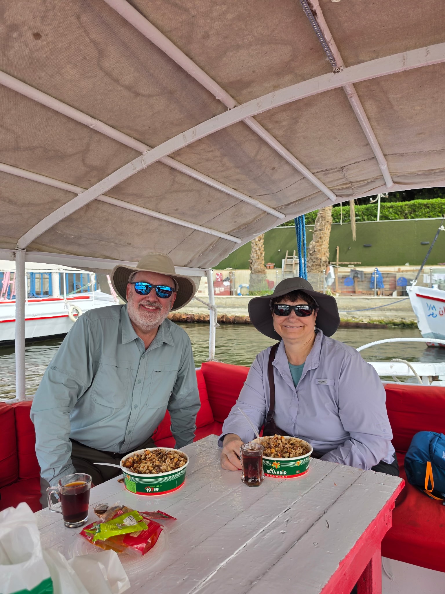 Noel and I enjoying our lunch on our Nile sailing excursion.