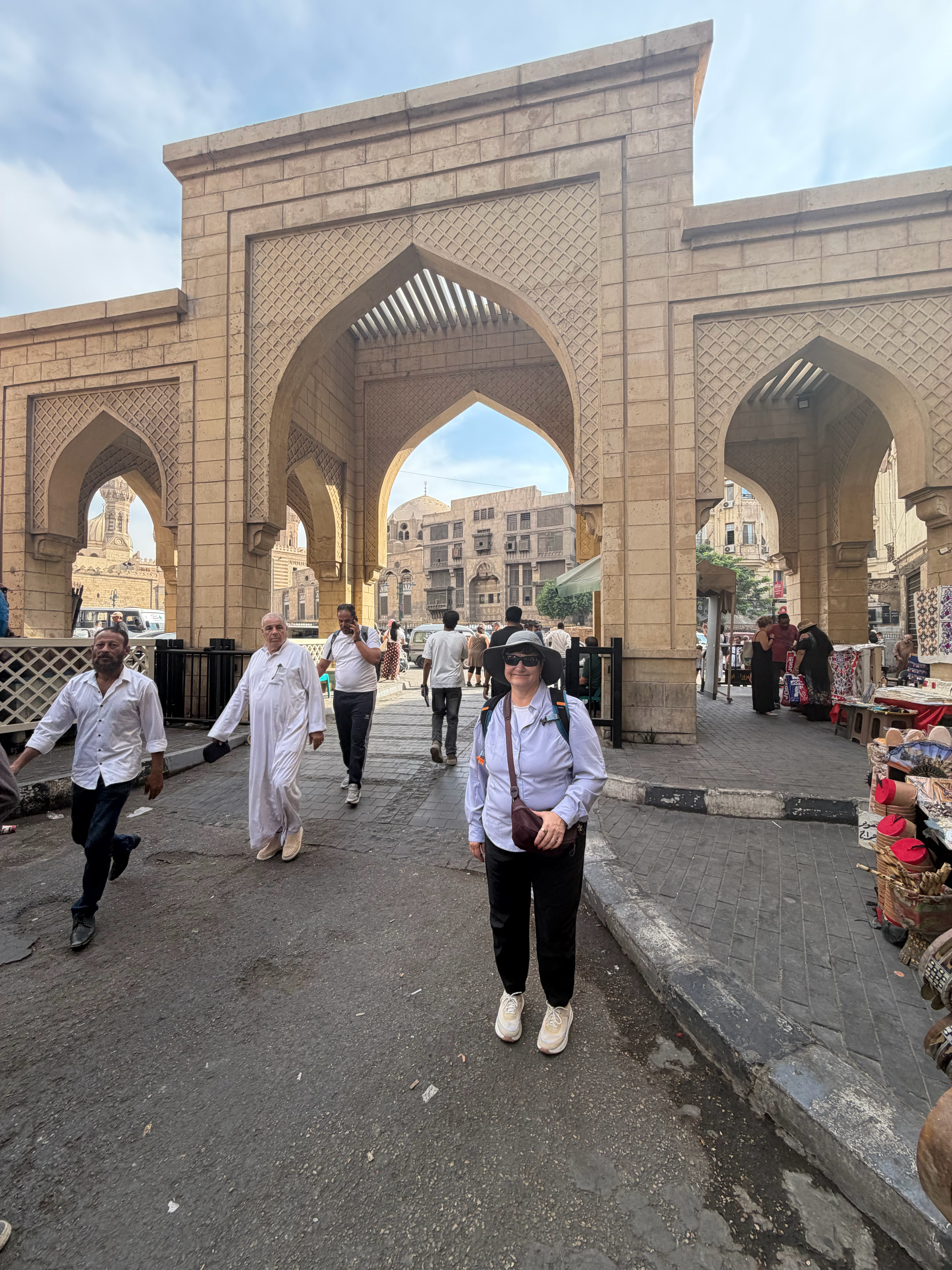 In front of the main gate at the Khan al-Khalili Bazaar
