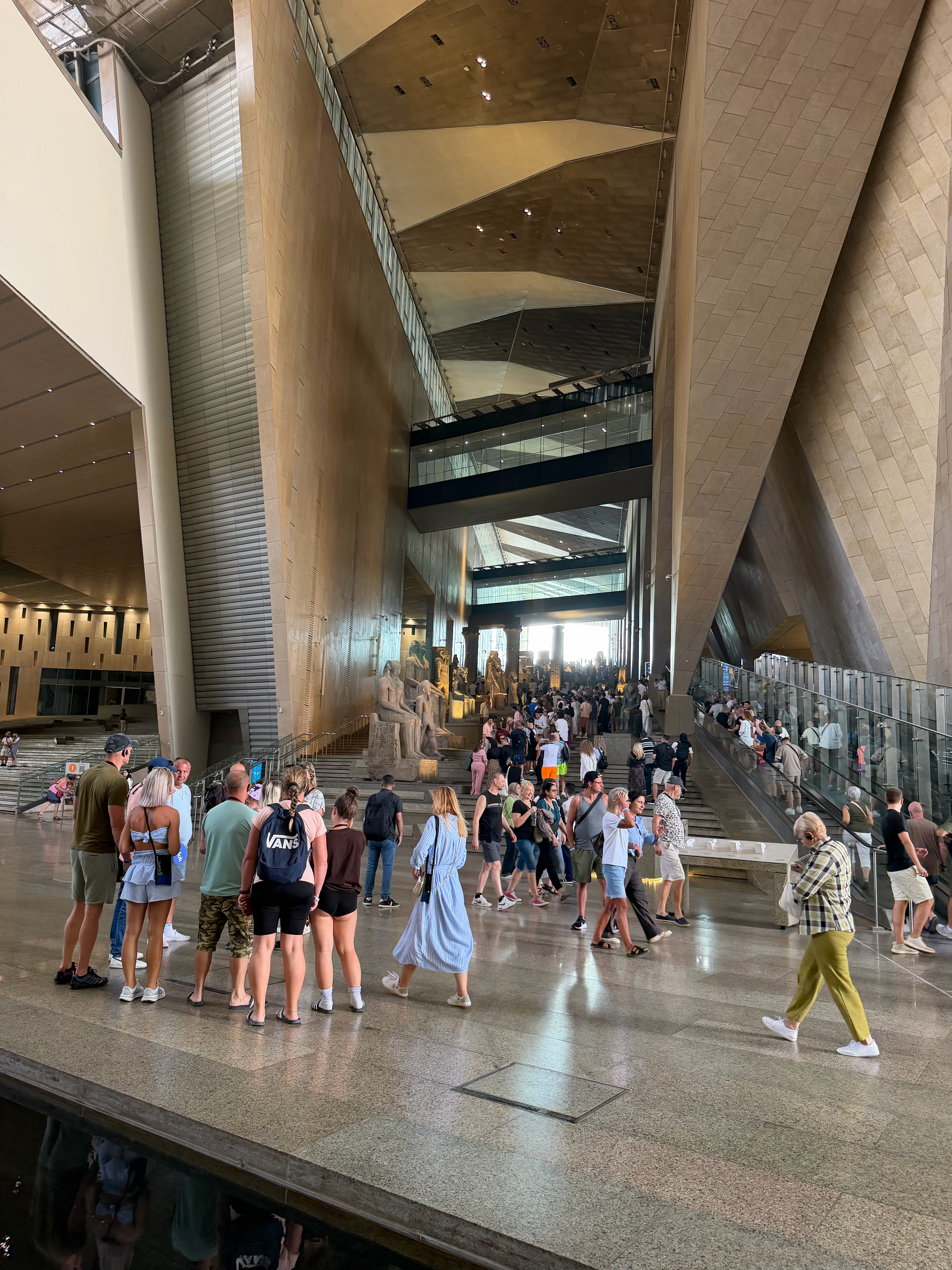 The grand staircase in the museum contained displays and statues as you walked up to the top floor - where you could look through large glass panels to see the Pyramids 