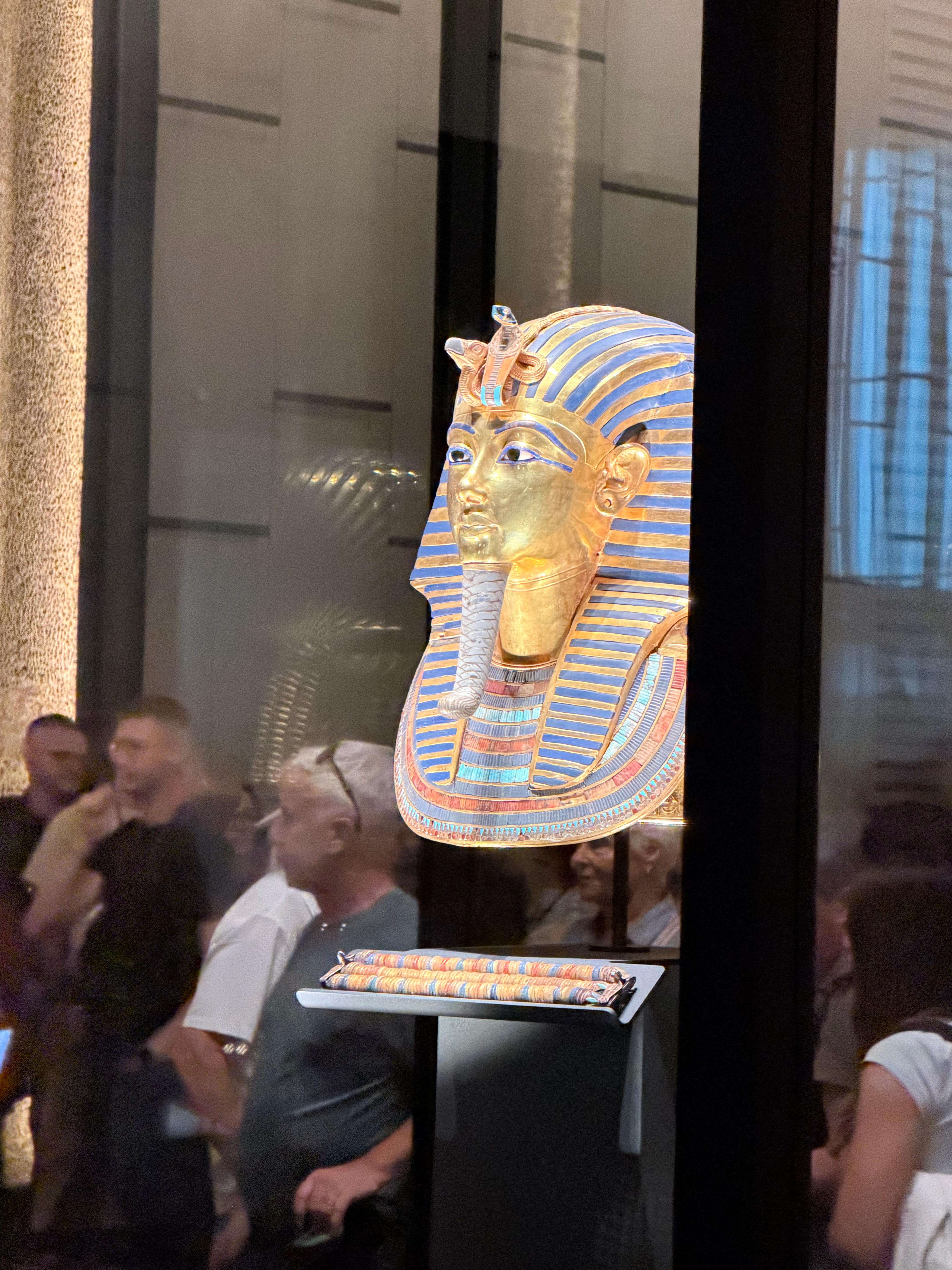 The funeral mask of King Tut.  We did not get close because you had to wait in a long line.  It reminded me of the Mona Lisa at the Louve - everyone wanted to see it and take a selfie with amazing displays a few feet away with no one looking at them! 