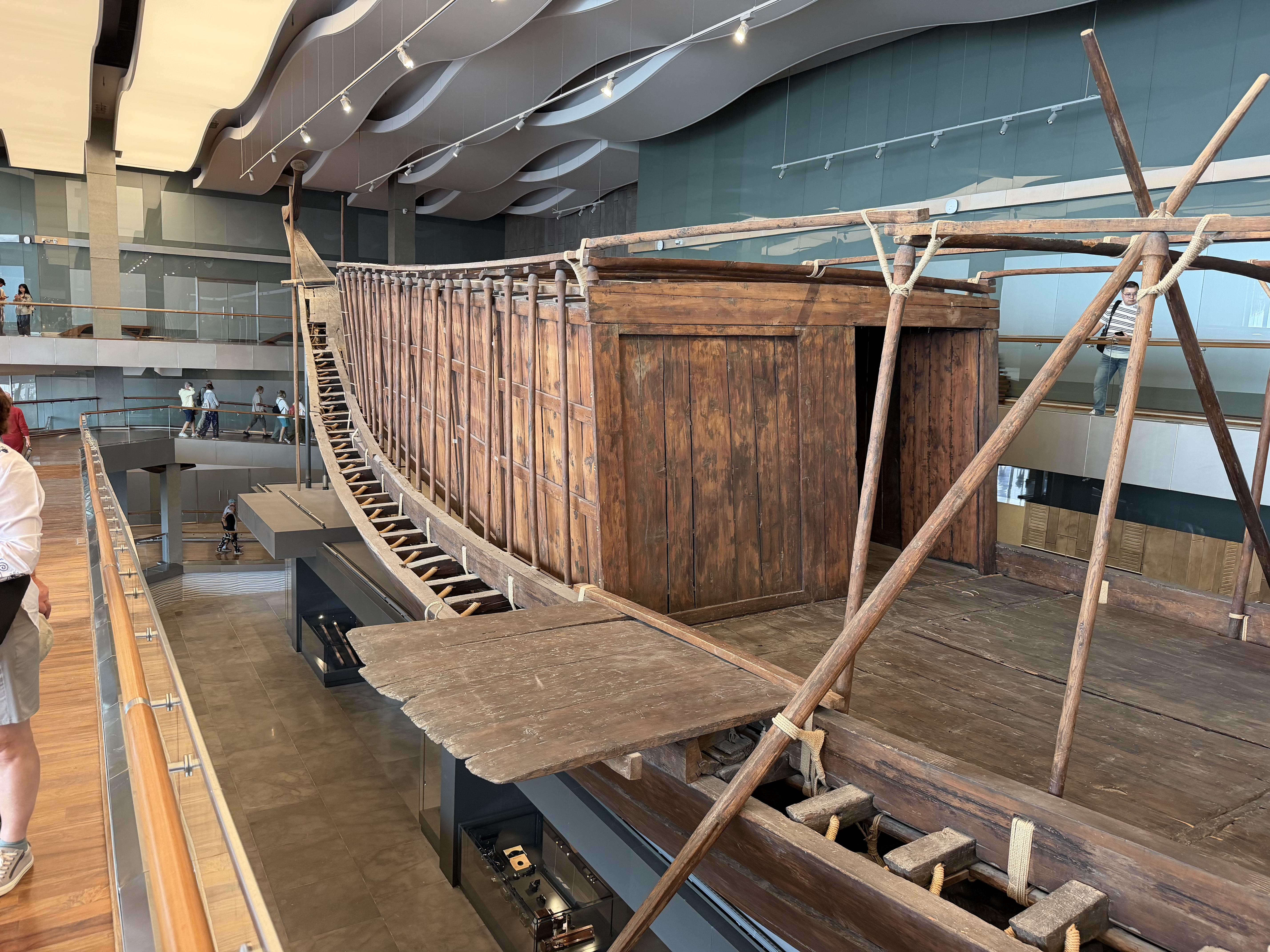 A close up of the upper deck of the boat. 